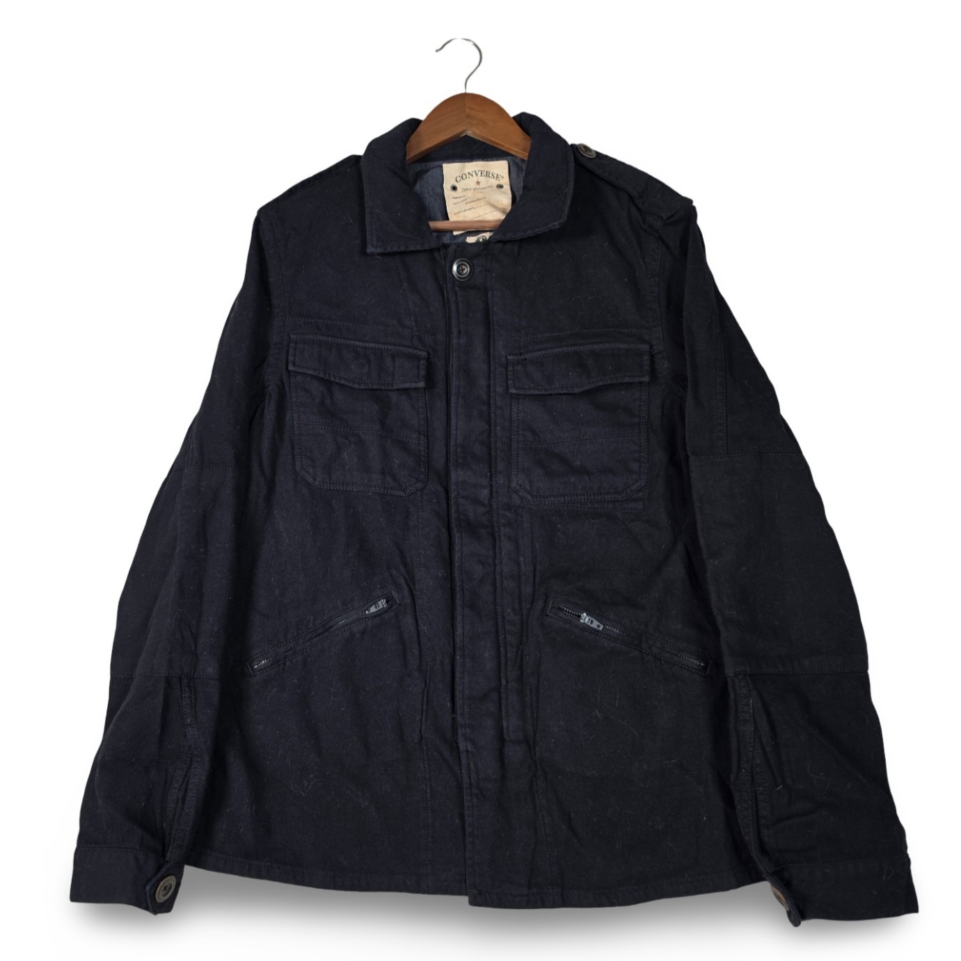 John Varvatos X Converse Collab Black Denim Military Style Field Jacket M Rare